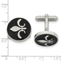 Chisel Stainless Steel Polished Enameled with Fleur De Lis Circle Cufflinks view 3