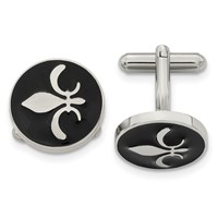 Chisel Stainless Steel Polished Enameled with Fleur De Lis Circle Cufflinks view 1