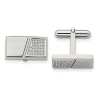 Stainless Steel Polished CZ Rectangle Cufflinks view 1