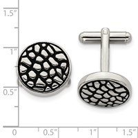 Stainless Steel Antiqued Polished and Textured Circle Cufflinks view 3