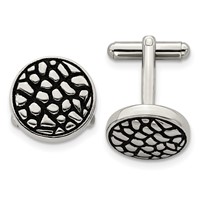 Stainless Steel Antiqued Polished and Textured Circle Cufflinks view 1
