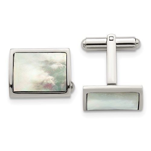 Chisel Stainless Steel Polished Mother of Pearl Cufflinks