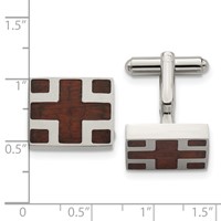 Chisel Stainless Steel Polished with Cherry Wood Inlay Cross Design Square Cufflinks view 3