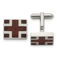 Chisel Stainless Steel Polished with Cherry Wood Inlay Cross Design Square Cufflinks view 1