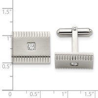 Stainless Steel Brushed Polished and Textured CZ Square Cufflinks view 3