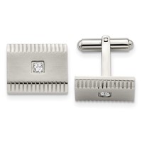 Stainless Steel Brushed Polished and Textured CZ Square Cufflinks view 1