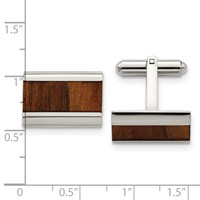 Chisel Stainless Steel Polished Koa Wood Inlay Rectangle Cufflinks view 3
