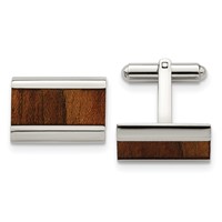 Chisel Stainless Steel Polished Koa Wood Inlay Rectangle Cufflinks view 1