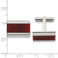 Chisel Stainless Steel Polished Red Koa Wood Inlay Rectangle Cufflinks view 3