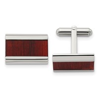 Chisel Stainless Steel Polished Red Koa Wood Inlay Rectangle Cufflinks view 1