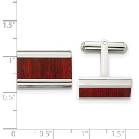 Chisel Stainless Steel Polished Red Orange Koa Wood Inlay Rectangle Cufflinks view 3