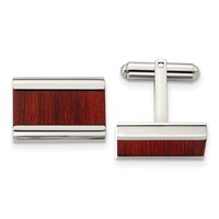 Chisel Stainless Steel Polished Red Orange Koa Wood Inlay Rectangle Cufflinks view 1