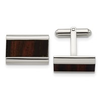 Chisel Stainless Steel Polished Black Koa Wood Inlay Rectangle Cufflinks view 1