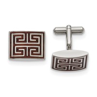 Chisel Stainless Steel Polished Koa Wood Inlay Rectangle Cufflinks view 1