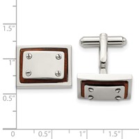 Chisel Stainless Steel Polished Koa Wood Inlay Rectangle Cufflinks view 3