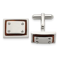Chisel Stainless Steel Polished Koa Wood Inlay Rectangle Cufflinks view 1