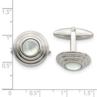 Stainless Steel Polished Mother of Pearl Circle Cufflinks view 3