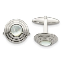 Stainless Steel Polished Mother of Pearl Circle Cufflinks view 1