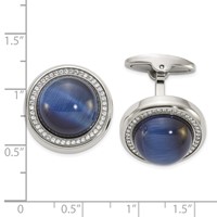 Chisel Stainless Steel Polished with CZ and Black Blue Onyx Circle Cufflinks view 3
