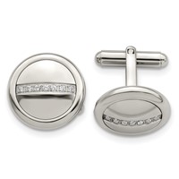 Stainless Steel Polished with CZ Circle Cufflinks view 1