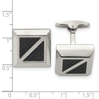 Stainless Steel Polished with Black Carbon Fiber Inlay Square Cufflinks view 3
