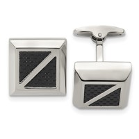 Stainless Steel Polished with Black Carbon Fiber Inlay Square Cufflinks view 1