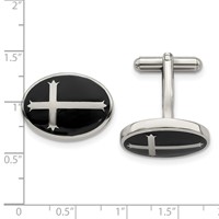 Chisel Stainless Steel Polished Enameled Cross Circle Cufflinks view 3