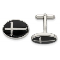 Chisel Stainless Steel Polished Enameled Cross Circle Cufflinks view 1