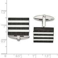 Stainless Steel Brushed and Polished Solid Carbon Fiber Square Cufflinks view 3