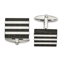 Stainless Steel Brushed and Polished Solid Carbon Fiber Square Cufflinks view 1
