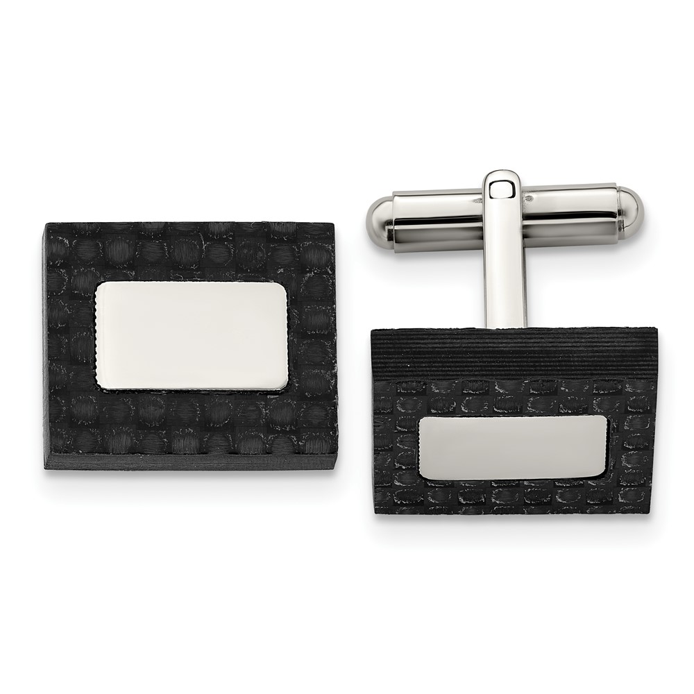 Stainless Steel Brushed and Polished Solid Carbon Fiber Square Cufflinks