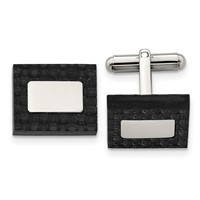Stainless Steel Brushed and Polished Solid Carbon Fiber Square Cufflinks view 1