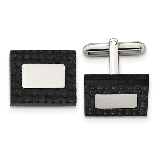 Stainless Steel Brushed and Polished Solid Carbon Fiber Square Cufflinks