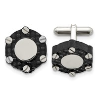 Stainless Steel Brushed and Polished Solid Carbon Fiber Cufflinks view 1