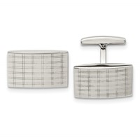 Chisel Stainless Steel Polished Laser Design Rectangle Cufflinks view 1