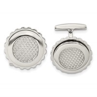 Stainless Steel Polished and Textured Round Cufflinks view 1
