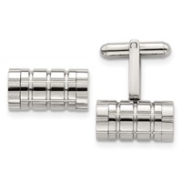 Chisel Stainless Steel Polished Grooved Cylinder Cufflinks view 1