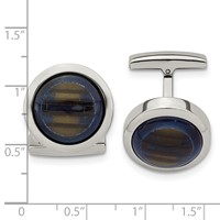 Chisel Stainless Steel Polished Blue and Brown Cat's Eye Circle Cufflinks view 3