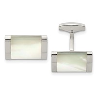 Chisel Stainless Steel Polished Mother of Pearl Rectangle Cufflinks view 1