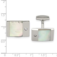 Chisel Stainless Steel Polished Mother of Pearl with CZ Rectangle Cufflinks view 3
