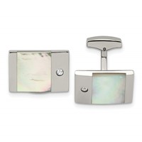 Chisel Stainless Steel Polished Mother of Pearl with CZ Rectangle Cufflinks view 1
