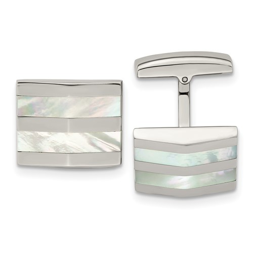 Chisel Stainless Steel Polished Mother of Pearl Square Cufflinks