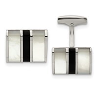 Chisel Stainless Steel Polished Mother of Pearl and Black Onyx Cufflinks view 1