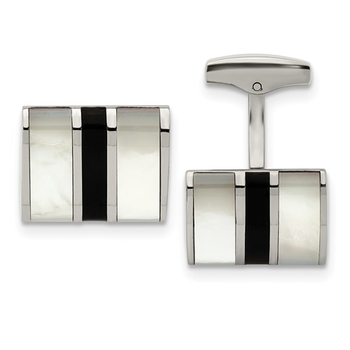 Chisel Stainless Steel Polished Mother of Pearl and Black Onyx Cufflinks