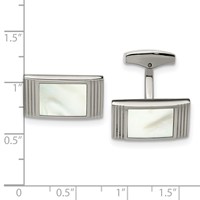 Stainless Steel Polished Mother of Pearl Grooved Rectangle Cufflinks view 3