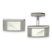 Stainless Steel Polished Mother of Pearl Grooved Rectangle Cufflinks view 1