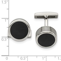 Chisel Stainless Steel Polished Grooved Round Black IP-plated Cufflinks view 3