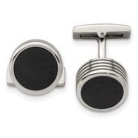 Chisel Stainless Steel Polished Grooved Round Black IP-plated Cufflinks view 1
