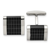 Stainless Steel Polished Black IP-plated Laser Design Square Cufflinks view 1