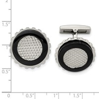 Stainless Steel Polished Black IP-plated Textured Edge Circle Cufflinks view 3